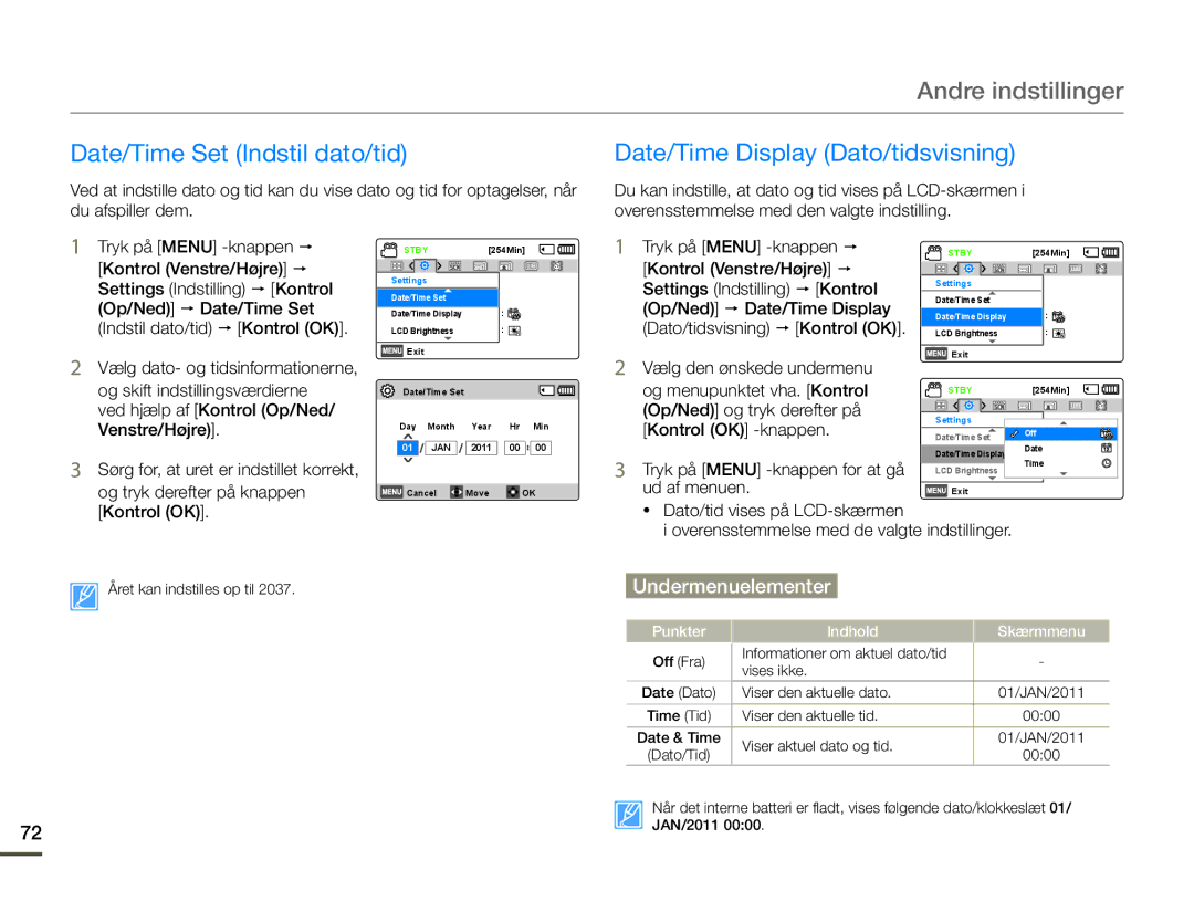 Samsung SMX-F70BP/EDC manual Andre indstillinger 