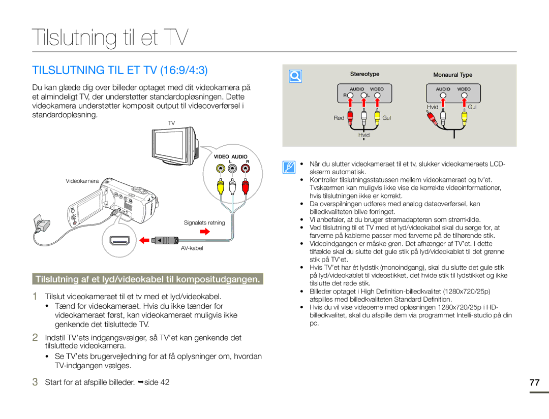 Samsung SMX-F70BP/EDC manual Tilslutning til et TV, Tilslutning TIL ET TV 169/43 