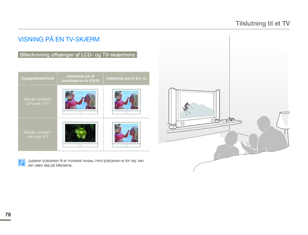 Samsung SMX-F70BP/EDC Tilslutning til et TV, Visning PÅ EN TV-SKÆRM, Billedvisning afhænger af LCD- og TV-skærmens forhold 