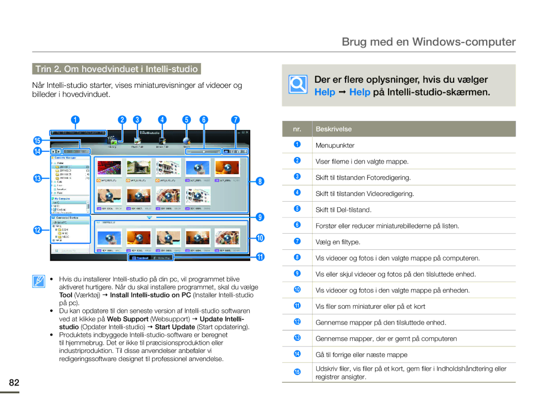 Samsung SMX-F70BP/EDC manual Trin 2. Om hovedvinduet i Intelli-studio, Beskrivelse 