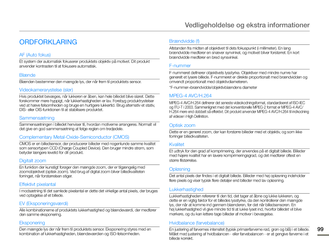 Samsung SMX-F70BP/EDC manual Ordforklaring, AF Auto fokus 