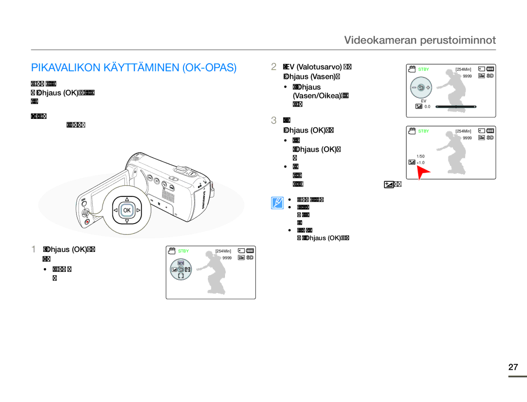 Samsung SMX-F70BP/EDC manual Pikavalikon Käyttäminen OK-OPAS, Paina Ohjaus OK-painiketta 