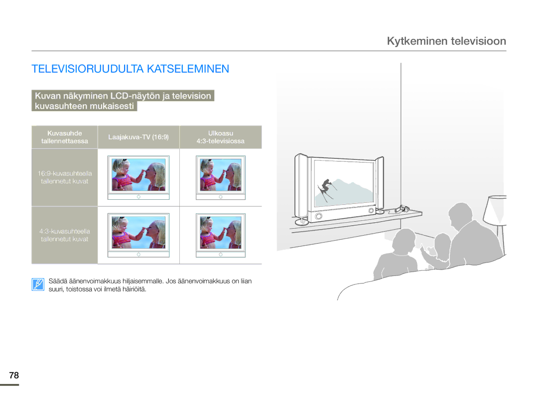 Samsung SMX-F70BP/EDC manual Kytkeminen televisioon, Televisioruudulta Katseleminen 