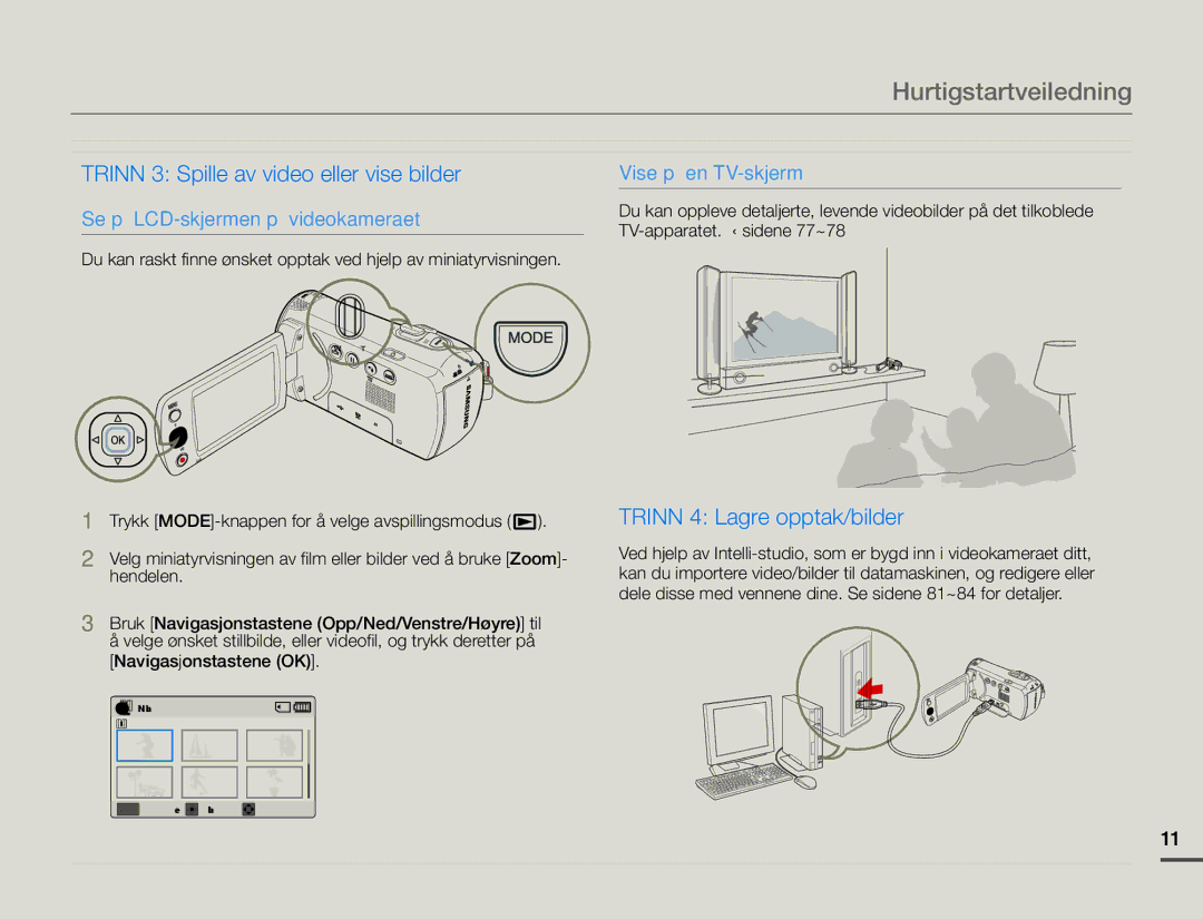 Samsung SMX-F70BP/EDC manual Hurtigstartveiledning, Navigasjonstastene OK 