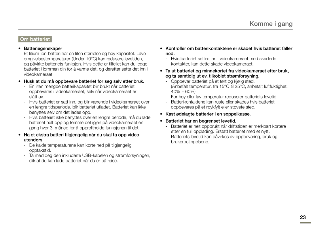 Samsung SMX-F70BP/EDC manual Om batteriet 