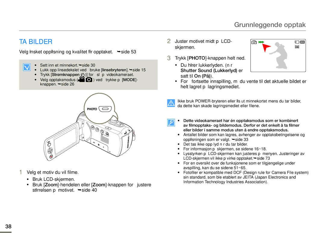 Samsung SMX-F70BP/EDC manual TA Bilder, Velg ønsket oppløsning og kvalitet før opptaket. ¬side 