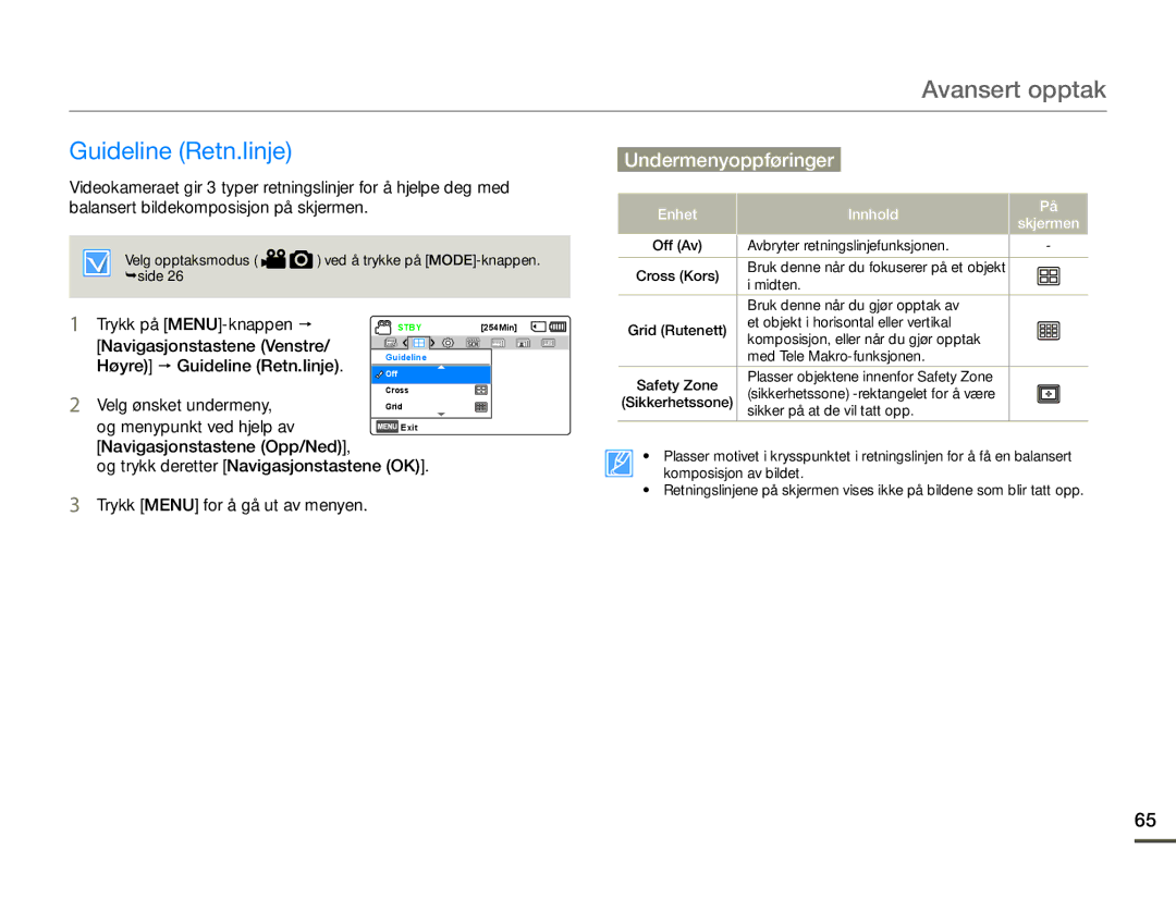 Samsung SMX-F70BP/EDC manual Høyre p Guideline Retn.linje 