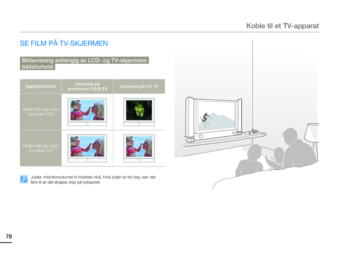 Samsung SMX-F70BP/EDC manual Koble til et TV-apparat, SE Film PÅ TV-SKJERMEN 