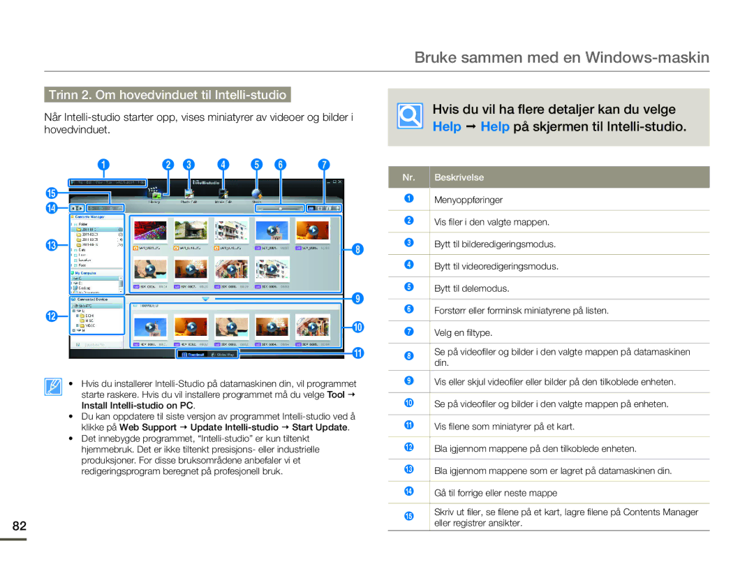 Samsung SMX-F70BP/EDC manual Trinn 2. Om hovedvinduet til Intelli-studio, Beskrivelse 