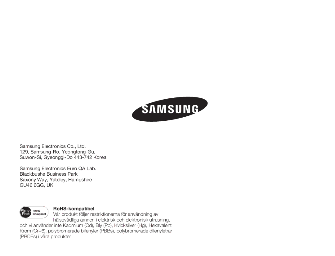 Samsung SMX-F70BP/EDC manual RoHS-kompatibel 