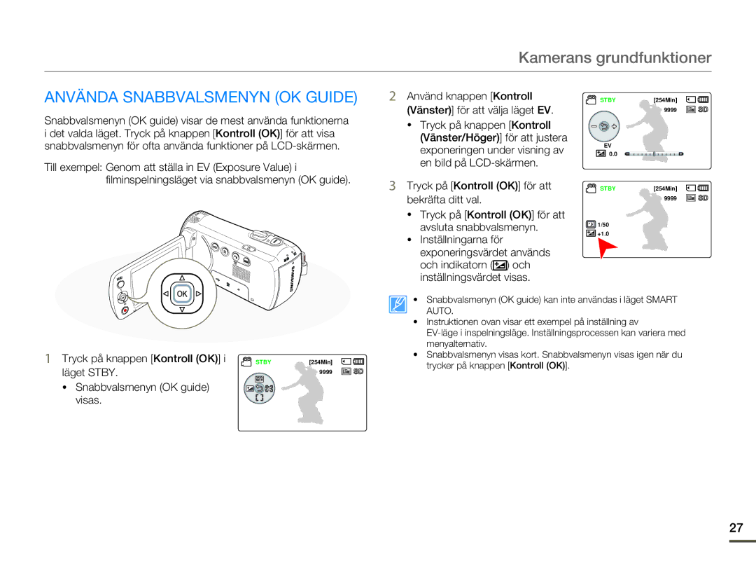 Samsung SMX-F70BP/EDC manual Använda Snabbvalsmenyn OK Guide, Snabbvalsmenyn OK guide visas 