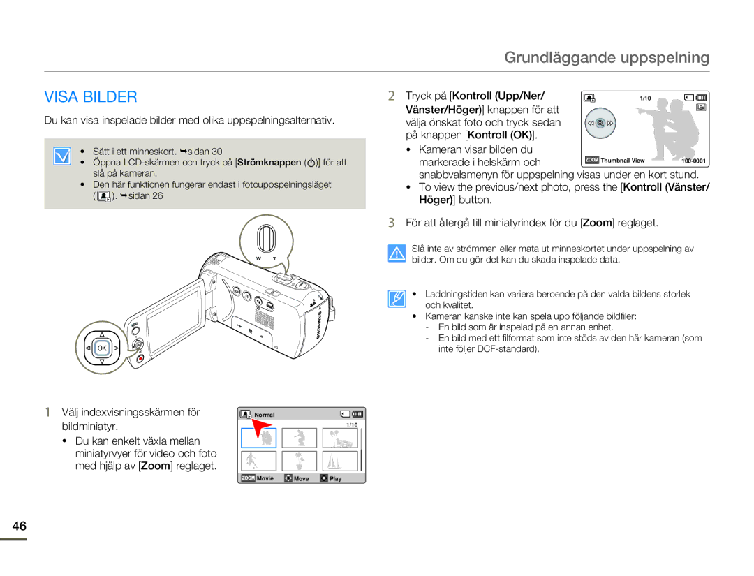 Samsung SMX-F70BP/EDC manual Visa Bilder, Välj indexvisningsskärmen för bildminiatyr 