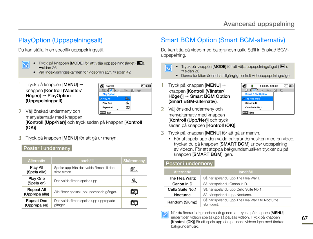 Samsung SMX-F70BP/EDC manual Avancerad uppspelning, Kontroll Upp/Ner och tryck 