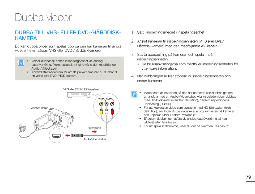 Samsung SMX-F70BP/EDC manual Dubba videor, Dubba Till VHS- Eller DVD-/HÅRDDISK- Kamera 