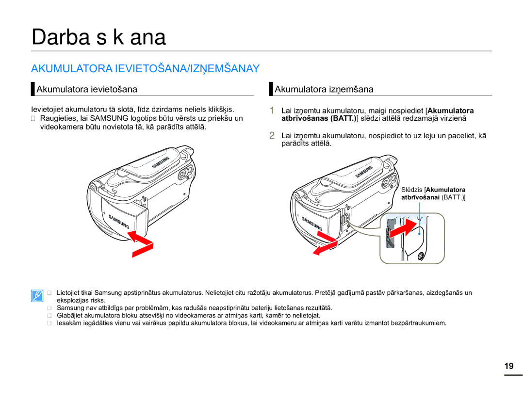 Samsung SMX-F70BP/EDC manual Darba sākšana, $.808/$725$,9,72â$1$,=ƻ0â$1$, $NXPXODWRUDLHYLHWRãDQD $NXPXODWRUDLƼHPãDQD 