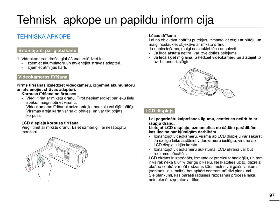 Samsung SMX-F70BP/EDC manual Tehniskā apkope un papildu informācija, +1,6.Ɩ$3.23, XqDwylhqrmlhwVwuɨydvDgdswhul 