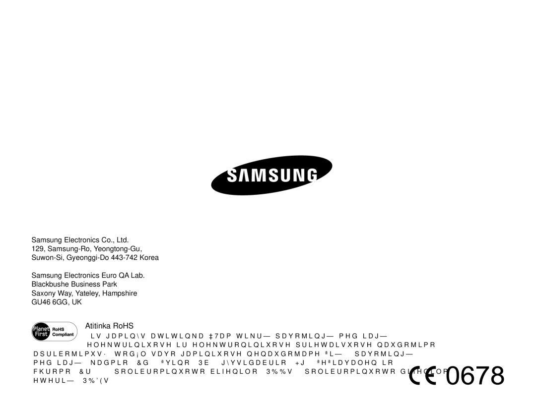 Samsung SMX-F70BP/EDC manual Atitinka RoHS 