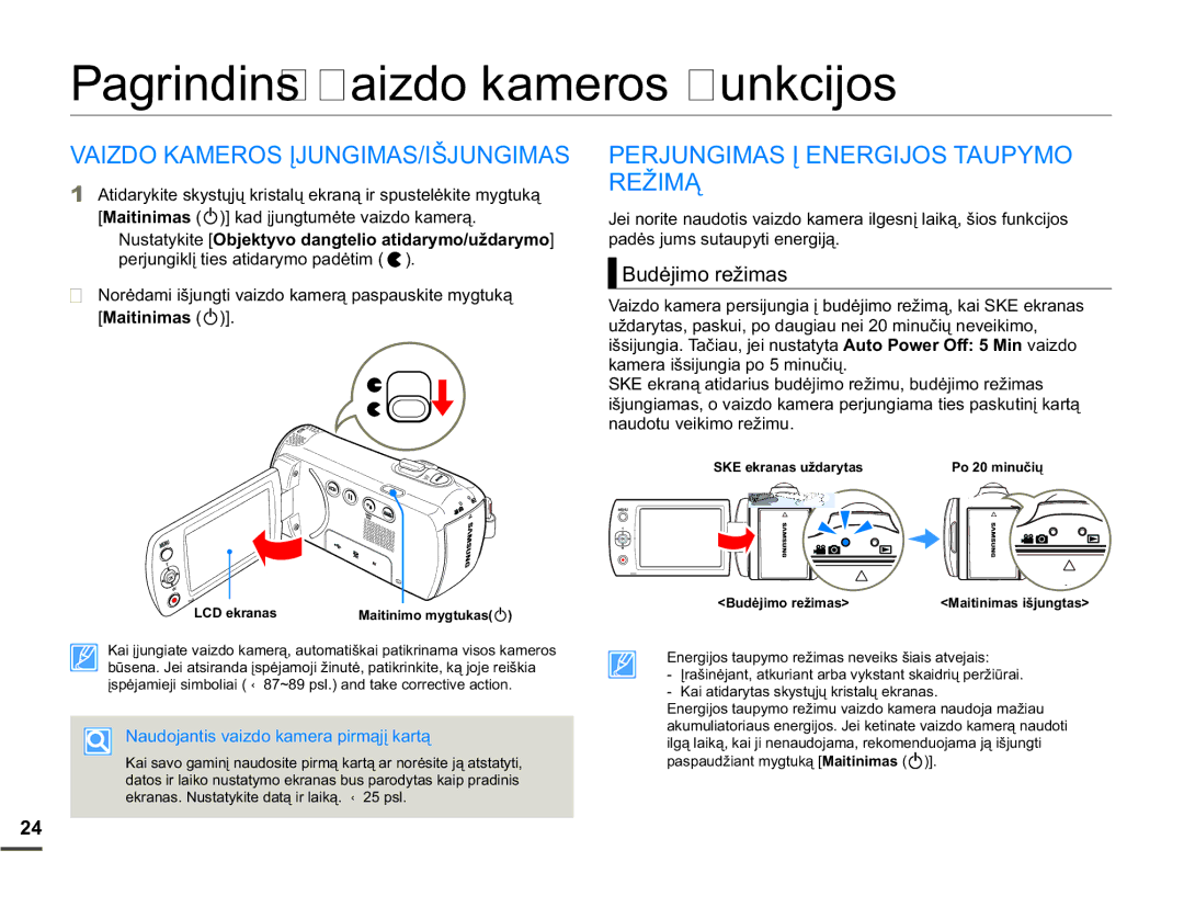 Samsung SMX-F70BP/EDC manual Pagrindinės vaizdo kameros funkcijos, $,=2.$0526Ʋ-81*,0$6,â-81*,0$6, XGơMLPRUHåLPDV 