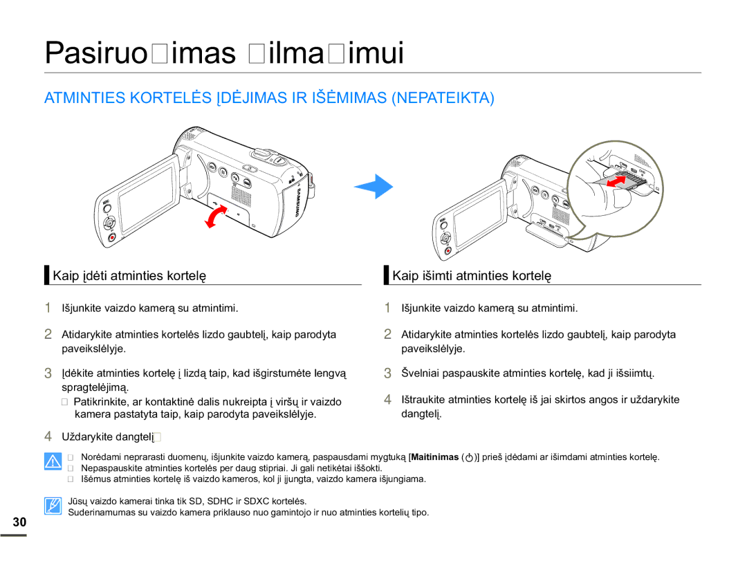 Samsung SMX-F70BP/EDC manual Pasiruošimas filmavimui, $70,17,6.257/Ơ6ƲƠ-,0$6,5,âƠ0,0$613$7,.7$, Gdqjwhoƴ 