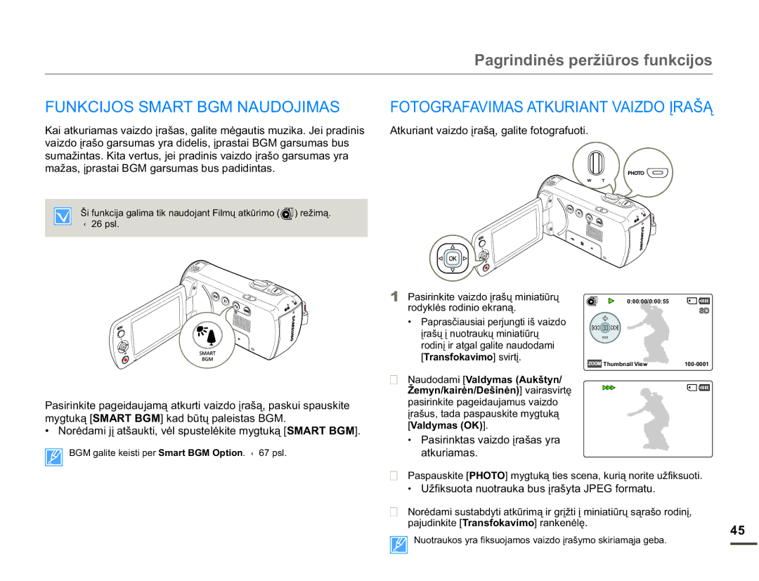 Samsung SMX-F70BP/EDC manual 3DJULQGLQơVSHUåLǌURVIXQNFLMRV, Naudodami 9DOG\PDV$XNãW\Q, 9DOG\PDV2. 