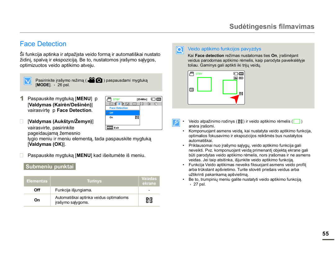 Samsung SMX-F70BP/EDC manual Face Detection, RswlplxrwrvYhlgrDswlnlprDwyhmx, 2II, DXWRPDWLãNDL 