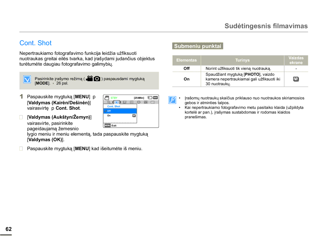 Samsung SMX-F70BP/EDC manual Cont. Shot, WXUơWXPơWHGDXJLDXIRWRJUDIDYLPRJDOLP\ELǐ, JhervLuDwplqwlhvWdosrv 