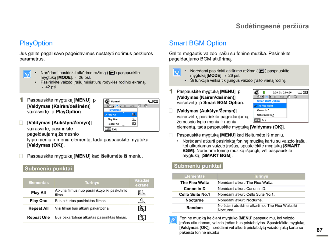 Samsung SMX-F70BP/EDC 3OD\2SWLRQ, 6PDUW%*02SWLRQ, Sdudphwuxv, SDJHLGDXMDPR%*0DWNǌULPą, 9DOG\PDV.DLUơQGHãLQơQ 