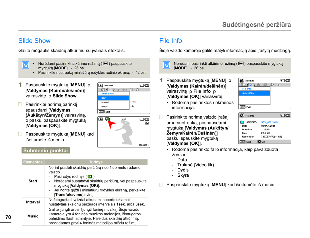 Samsung SMX-F70BP/EDC manual 6XGơWLQJHVQơSHUåLǌUD, Slide Show, JWXNą9DOG\PDV$XNãW\Q, ÄHP\Q.DLUơQHãLQơQ @ 