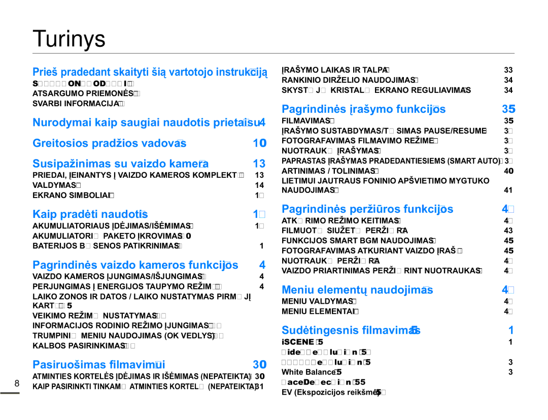 Samsung SMX-F70BP/EDC manual Turinys 