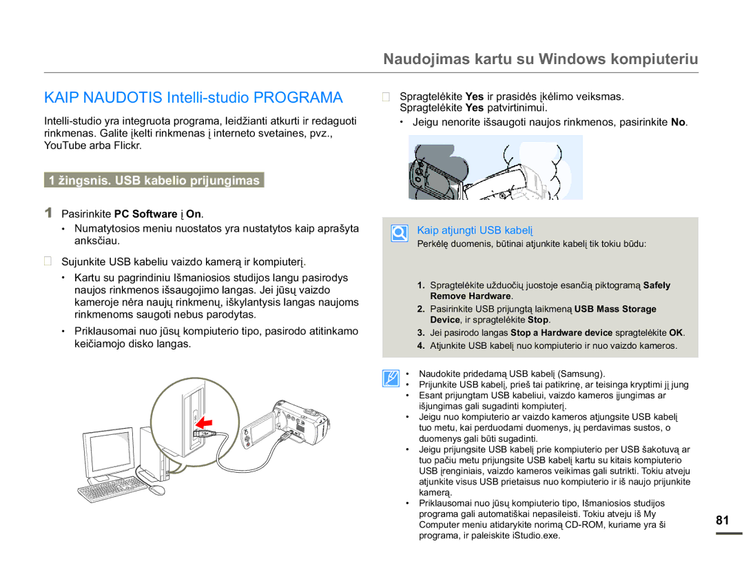 Samsung SMX-F70BP/EDC manual Kaip Naudotis Intelli-studio Programa, RX7XEHDUEDOLFNU, UlqnphqrpvVdxjrwlQhexvSdurg\Wdv 