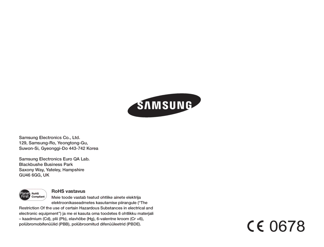 Samsung SMX-F70BP/EDC manual RoHS vastavus 