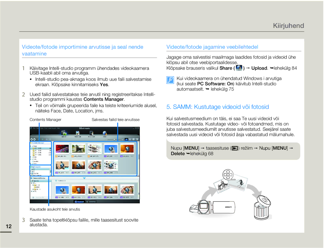 Samsung SMX-F70BP/EDC manual Samm Kustutage videoid või fotosid 