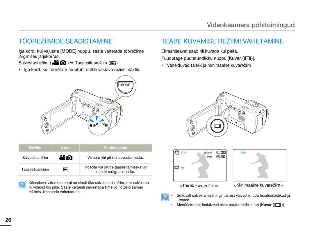 Samsung SMX-F70BP/EDC manual Töörežiimide Seadistamine, Teabe Kuvamise Režiimi Vahetamine, Täielik kuvarežiim 