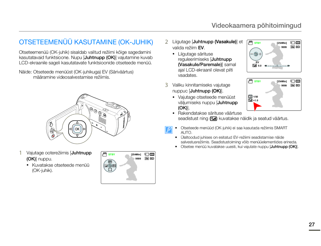 Samsung SMX-F70BP/EDC manual Otseteemenüü Kasutamine OK-JUHIK, Vajutage ooterežiimis Juhtnupp, OK nuppu 