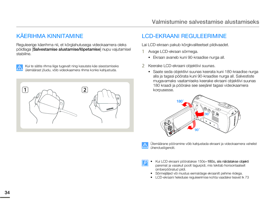 Samsung SMX-F70BP/EDC manual Käerihma Kinnitamine, LCD-EKRAANI Reguleerimine 