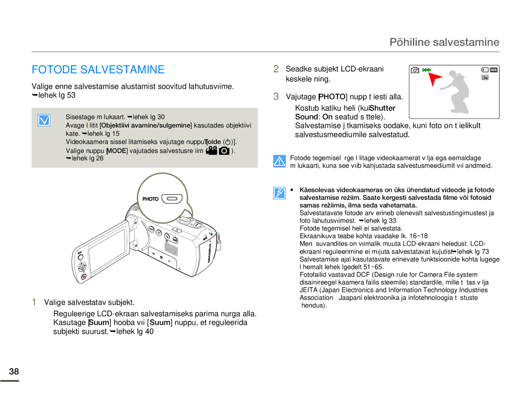 Samsung SMX-F70BP/EDC manual Fotode Salvestamine 