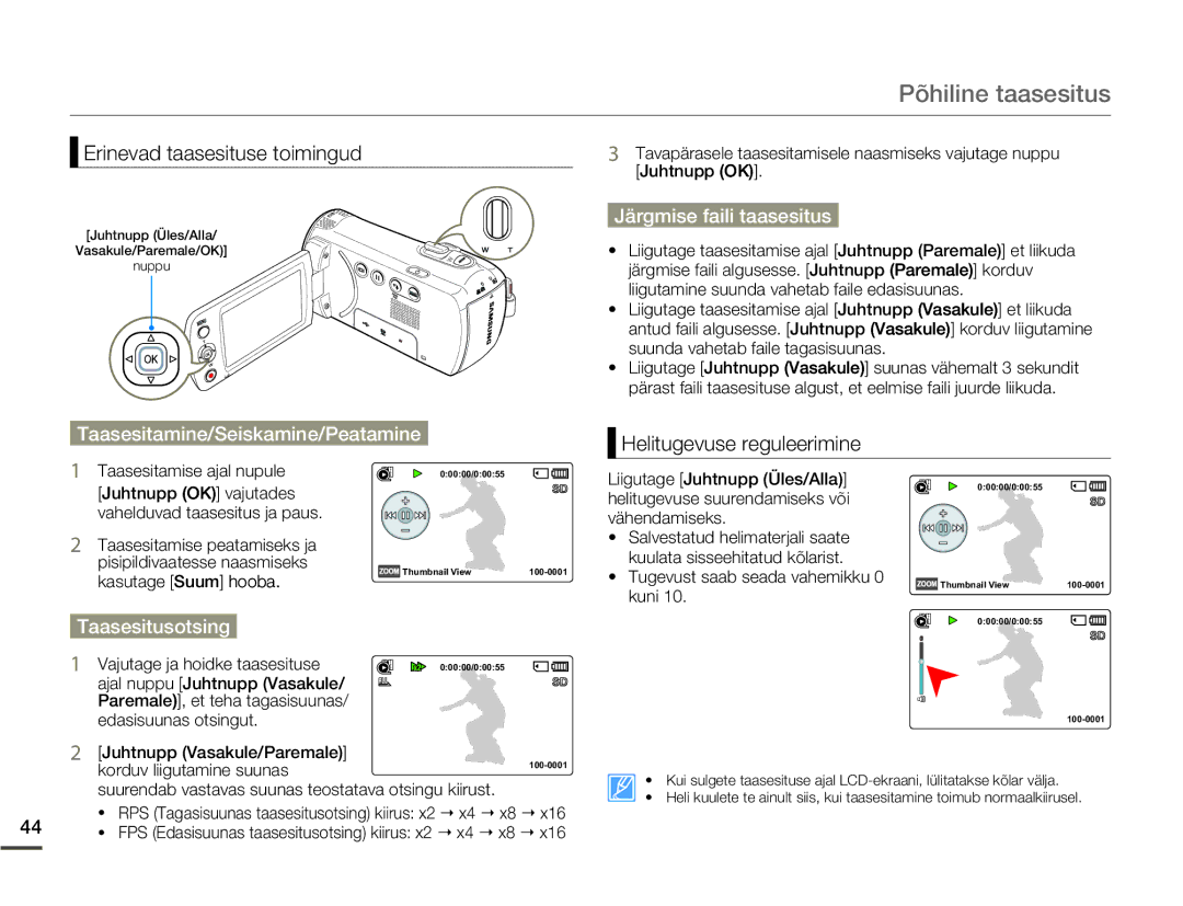 Samsung SMX-F70BP/EDC manual Erinevad taasesituse toimingud, Järgmise faili taasesitus, Taasesitamine/Seiskamine/Peatamine 