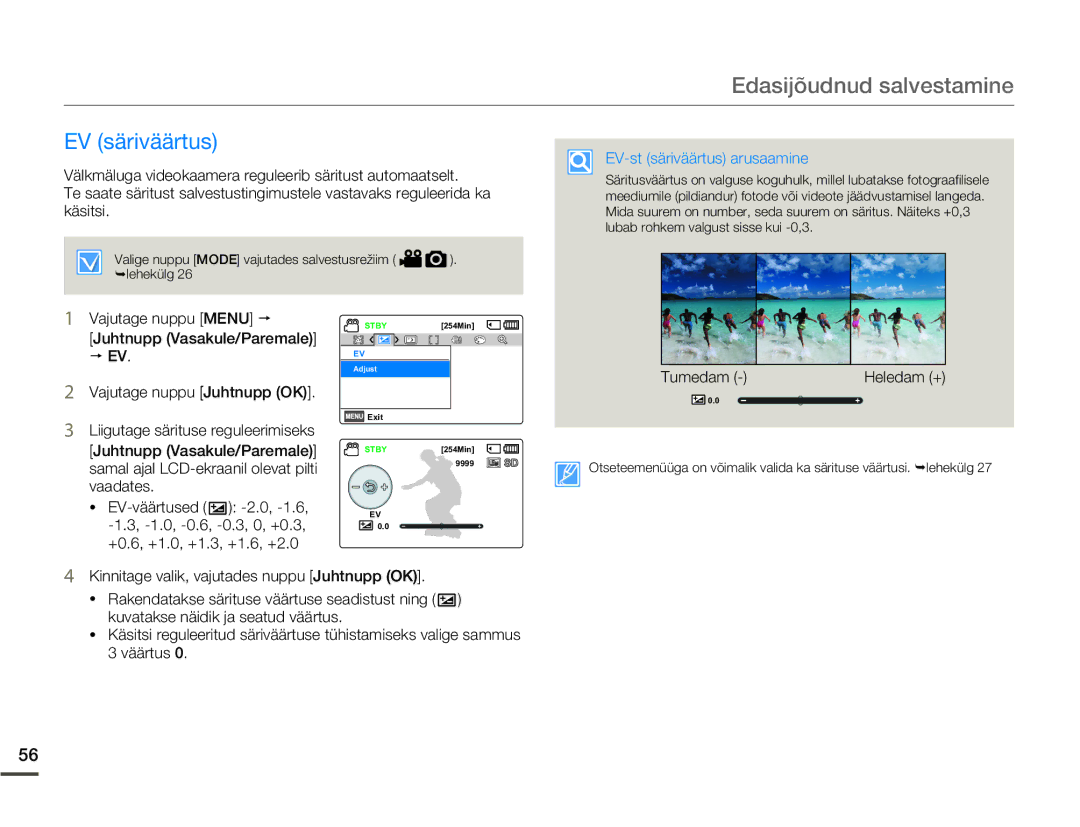 Samsung SMX-F70BP/EDC manual EV säriväärtus, EV-st säriväärtus arusaamine 