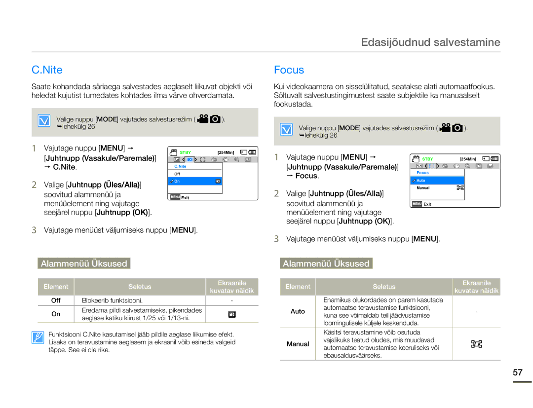 Samsung SMX-F70BP/EDC manual Nite, Focus 