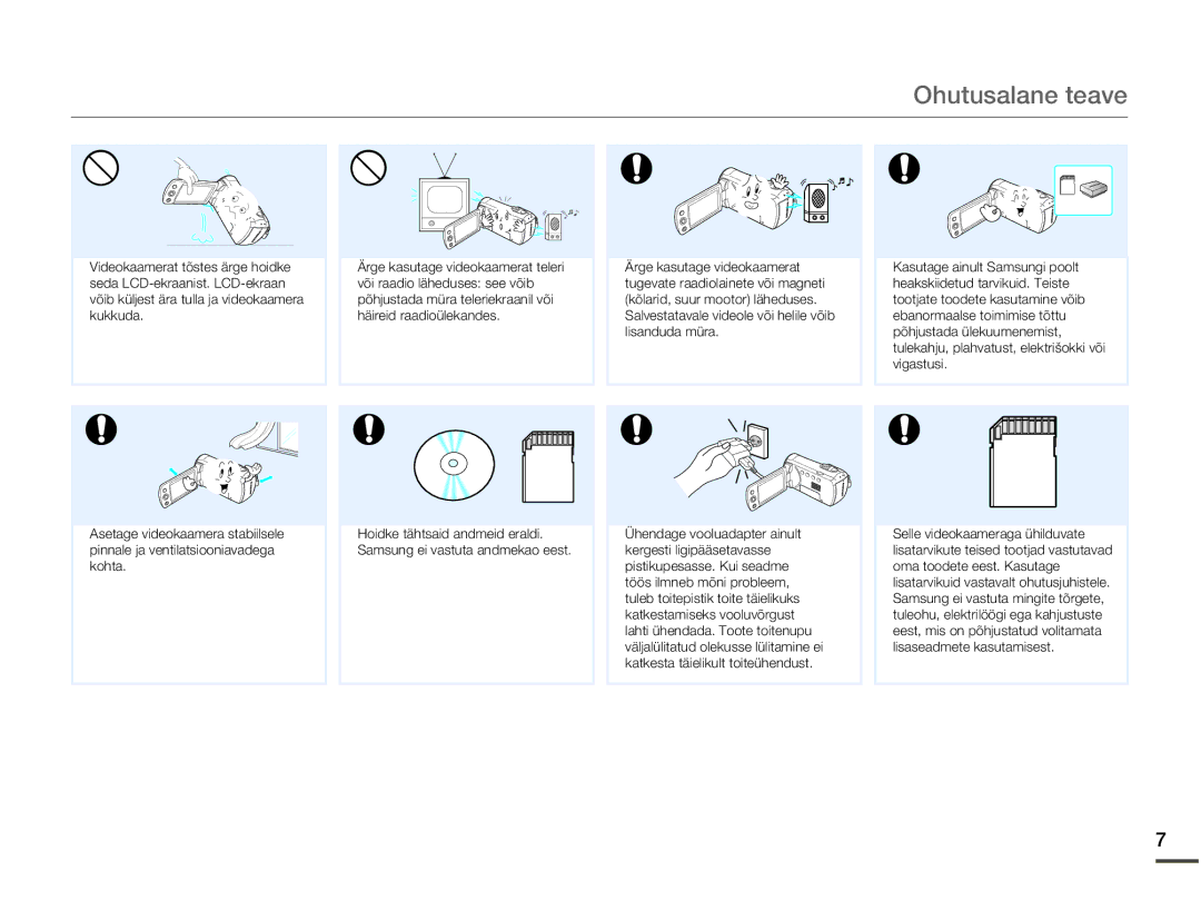 Samsung SMX-F70BP/EDC manual Ohutusalane teave 