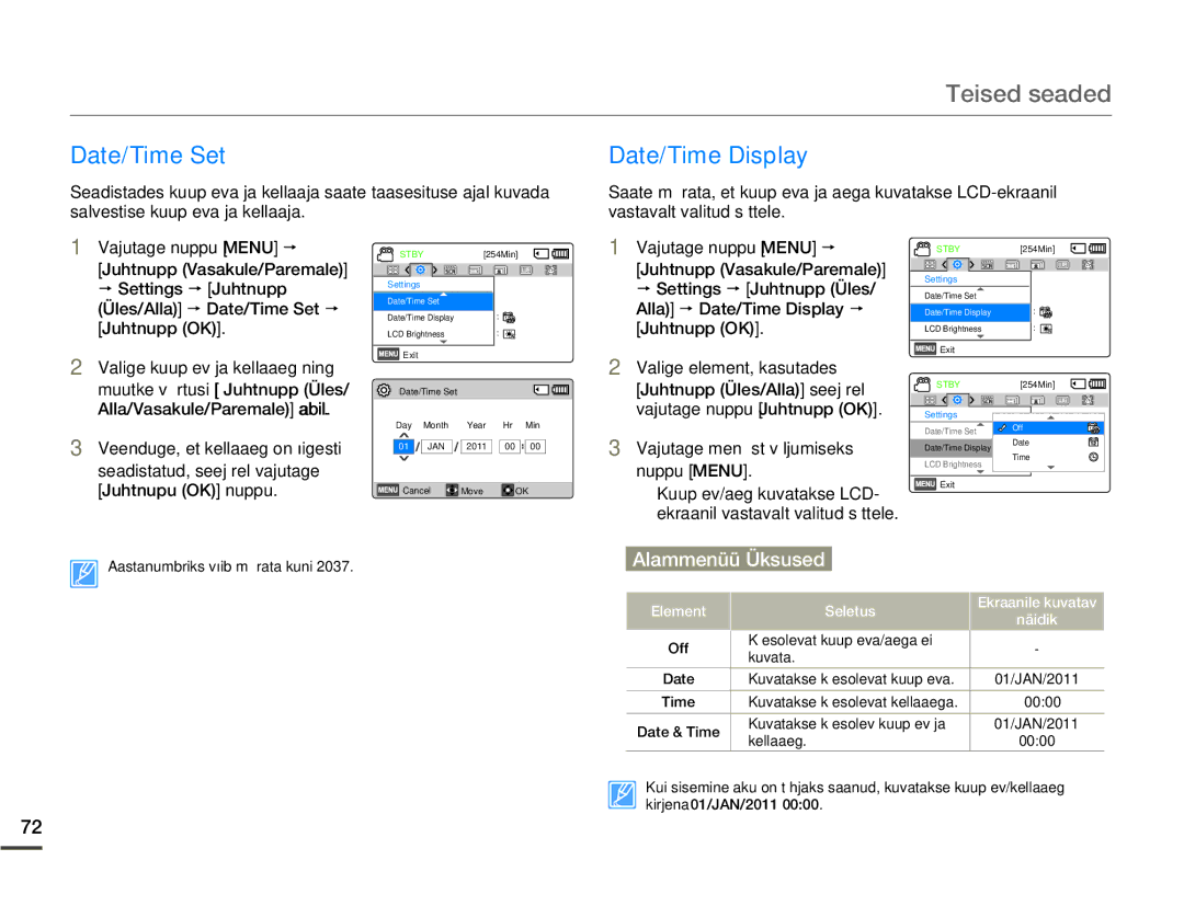 Samsung SMX-F70BP/EDC manual Teised seaded, Date/Time Set, Date/Time Display 