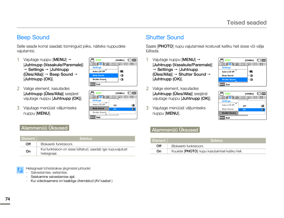 Samsung SMX-F70BP/EDC manual Beep Sound, Shutter Sound 