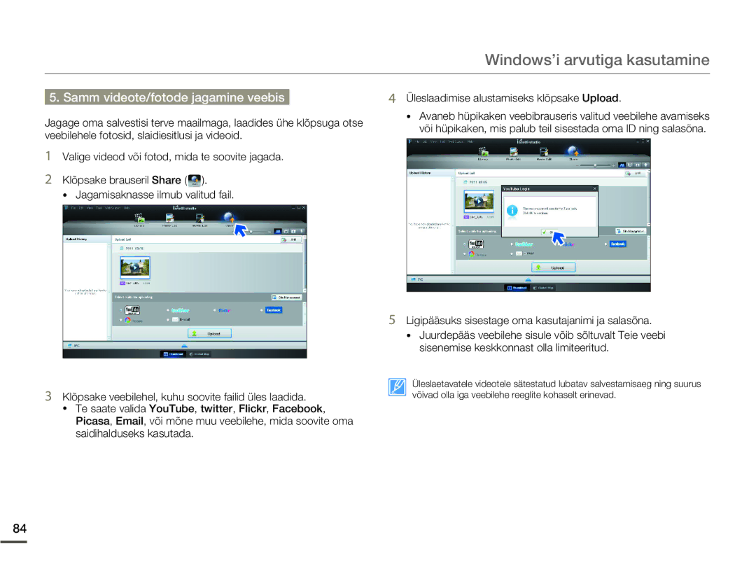 Samsung SMX-F70BP/EDC manual Samm videote/fotode jagamine veebis 