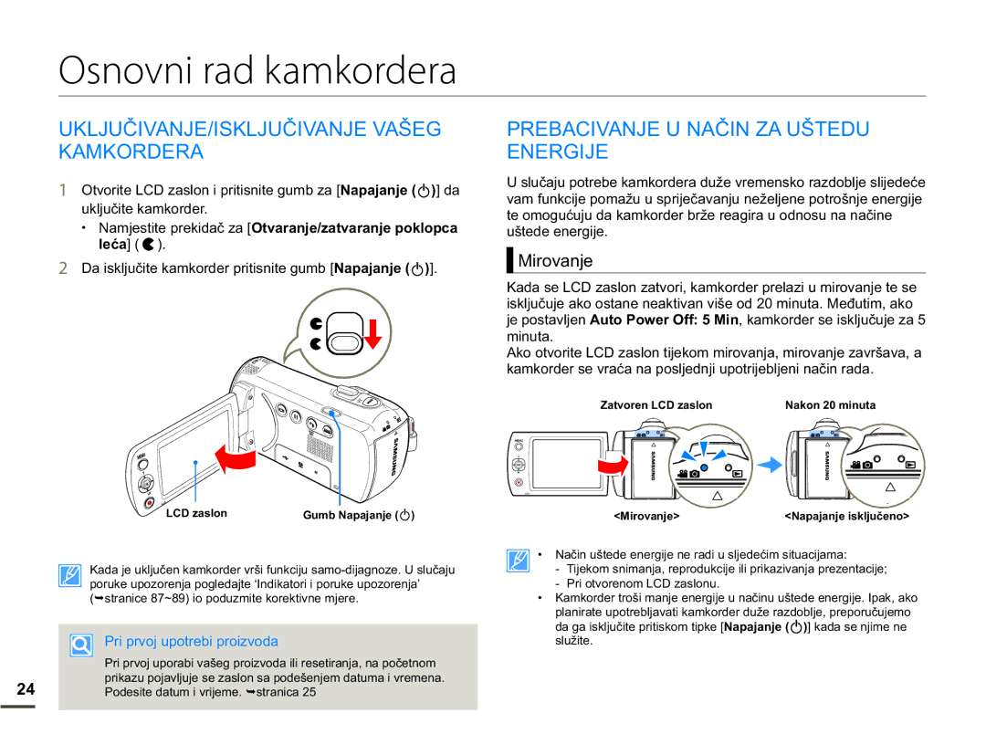 Samsung SMX-F70BP/EDC Osnovni rad kamkordera, 8ý,9$1-,6./-8ý,9$1-9$â* 35%$&,9$1-81$ý,1=$8â78, Kamkordera Energije 