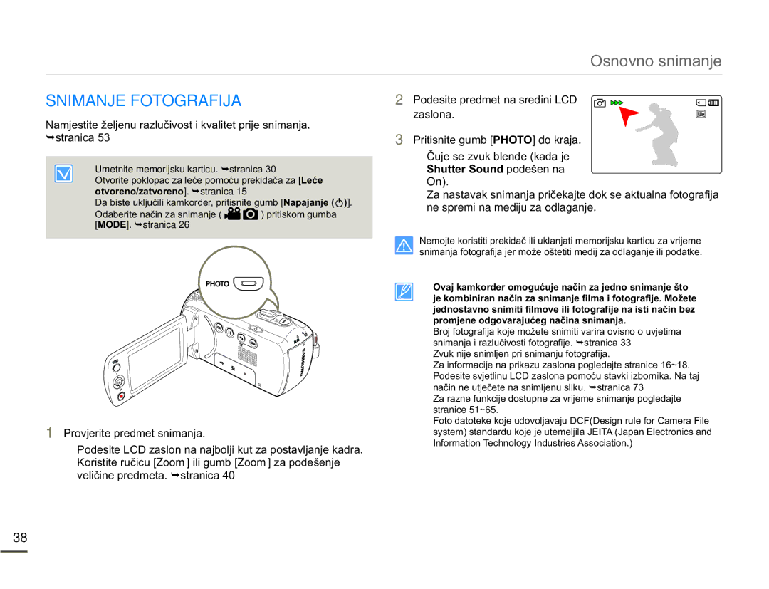 Samsung SMX-F70BP/EDC manual Snimanje Fotografija, 3URYMHULWHSUHGPHWVQLPDQMD, 3ULWLVQLWHJXPE3+272 do kraja, On 