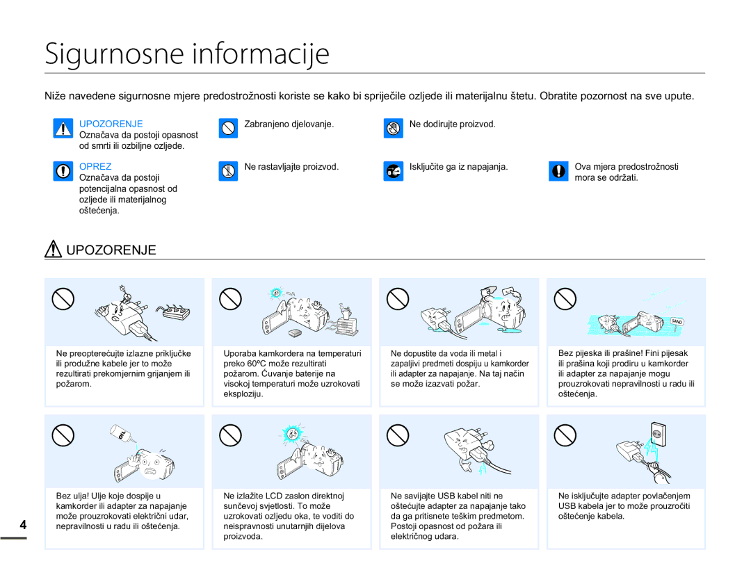 Samsung SMX-F70BP/EDC manual Sigurnosne informacije, Upozorenje, =DeudqmhqrGmhorydqmh 