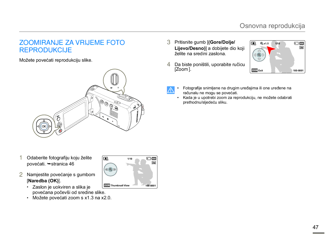 Samsung SMX-F70BP/EDC manual Zoomiranje ZA Vrijeme Foto, 0RåHWHSRYHüDWLUHSURGXNFLMXVOLNH, SRYHüDWL¬VWUDQLFD 