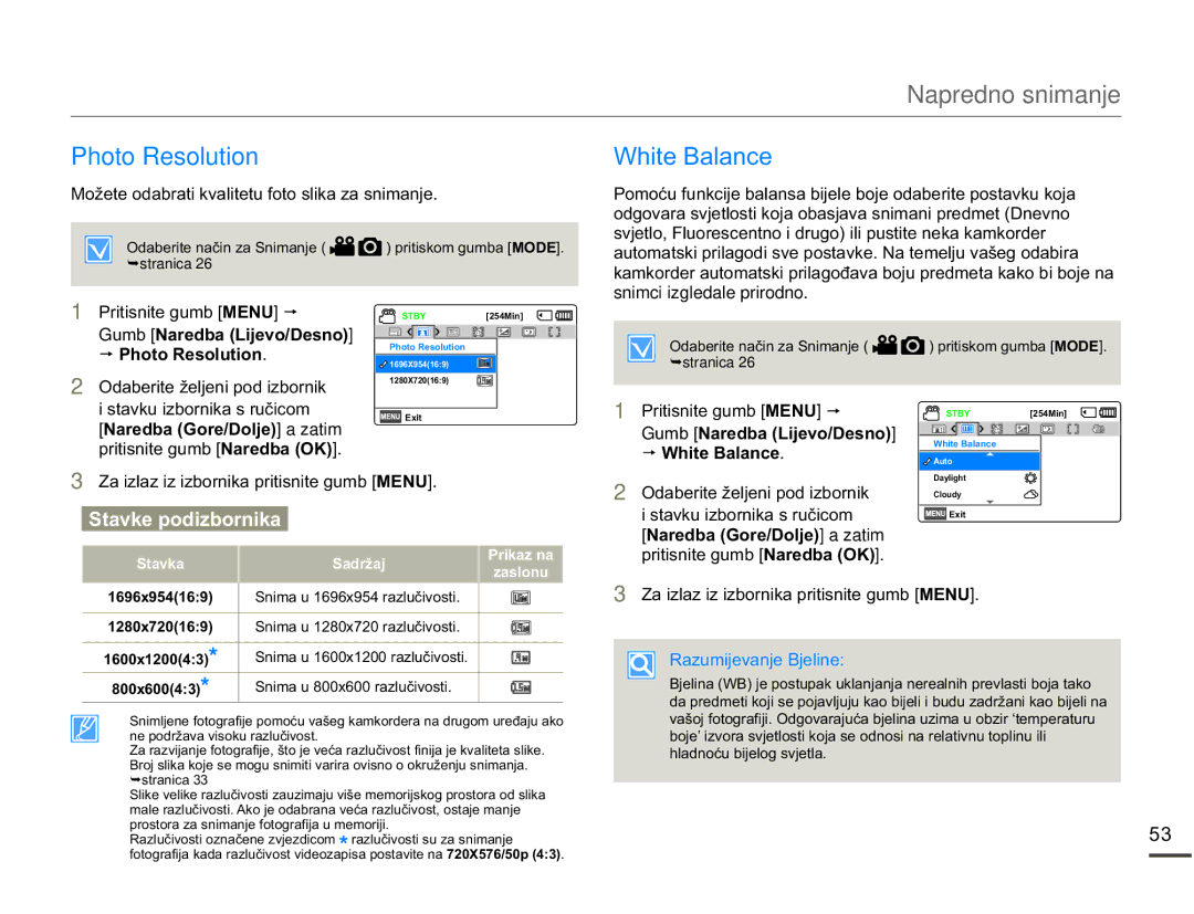 Samsung SMX-F70BP/EDC manual Photo Resolution, 3KRWR5HVROXWLRQ, VWDYNXLERUQLNDVUXþLFRP, Klwh%Dodqfh 