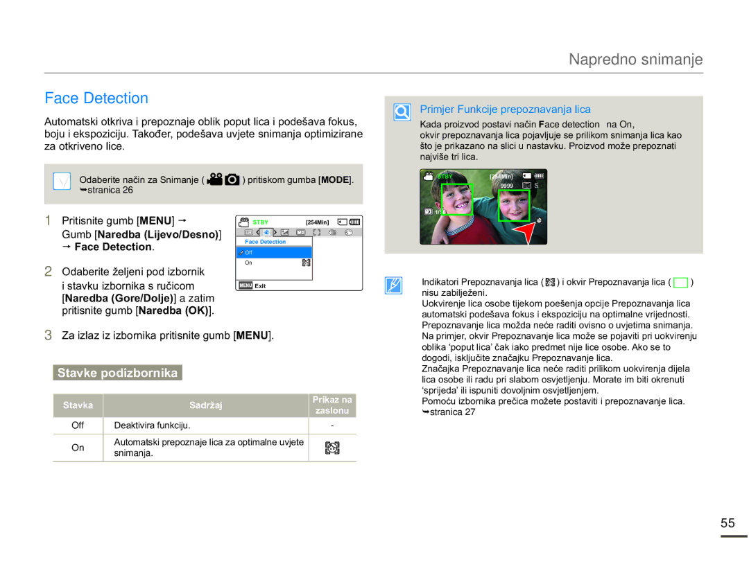 Samsung SMX-F70BP/EDC manual Face Detection, DfhHwhfwlrq, Off, HdnwlyludIxqnflmx 