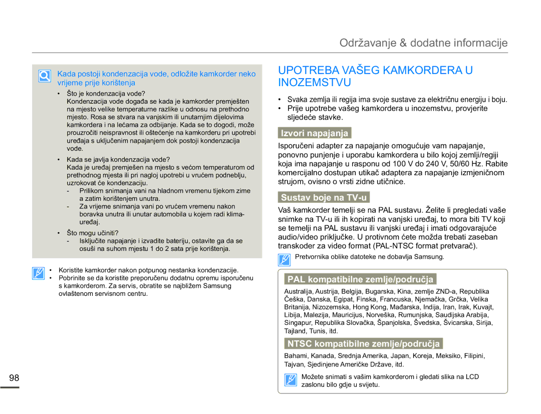 Samsung SMX-F70BP/EDC Upotreba Vašeg Kamkordera U, Inozemstvu, VOMHGHüHVWDYNH, VWUXMRPRYLVQRRYUVWLLGQHXWLþQLFH 